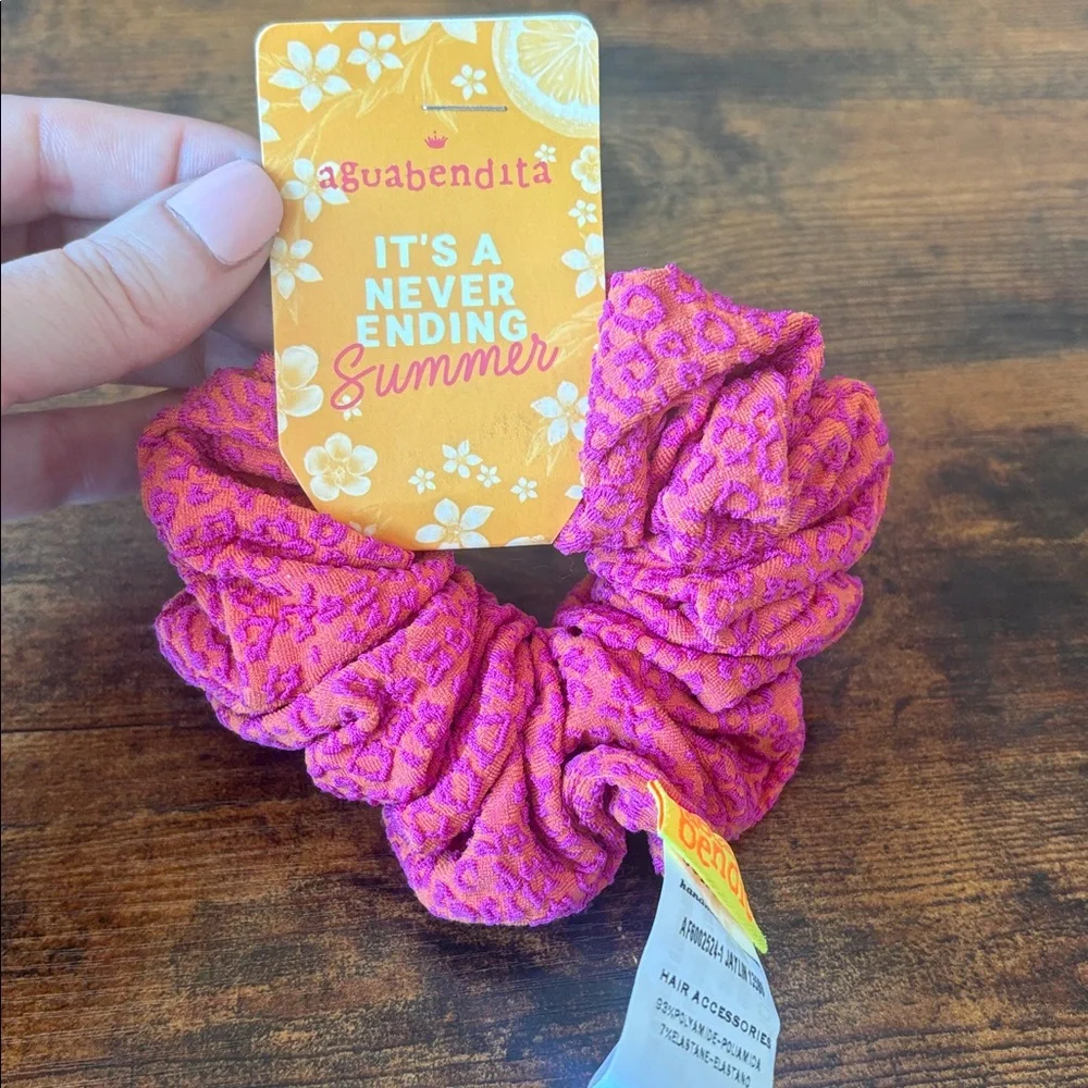 Agua Bendita Handmade Scrunchie Pink Orange Resort Swim Fabric NWT